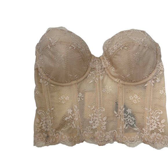 Dominique Womens Lace Longline Strapless Bra Bustier 32C Beige Adj Back Closure - Picture 6 of 11